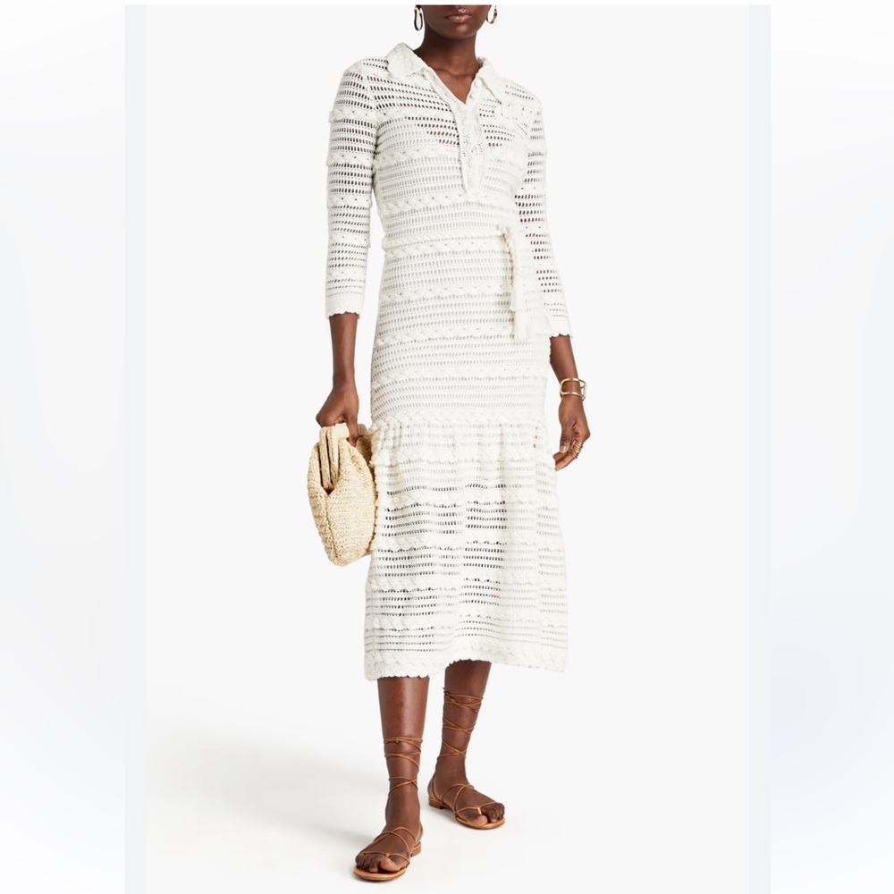Zimmermann Belted Crocheted cotton Midi Dress